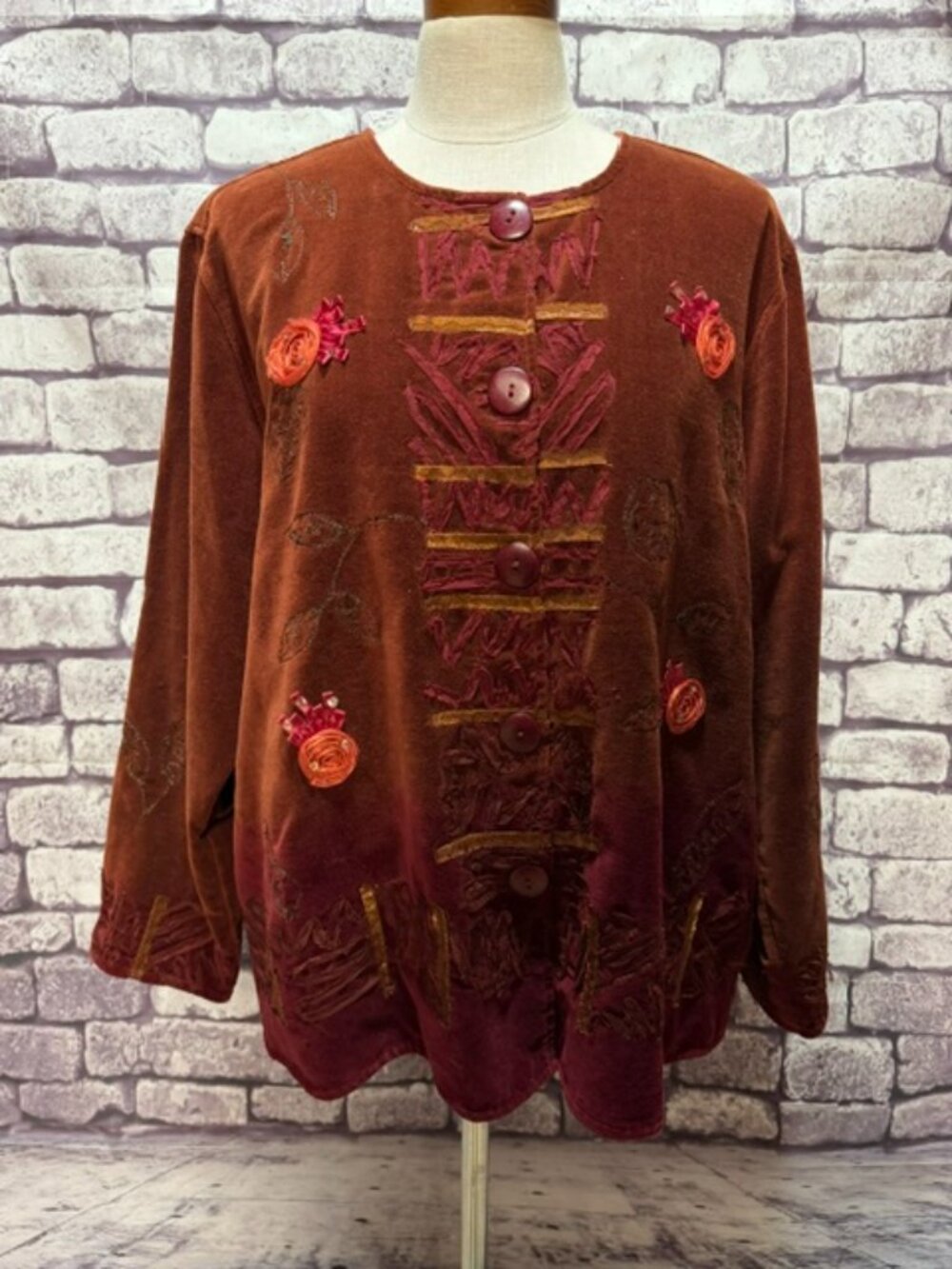 Mirasol Bronze, Pink & Red Long Sleeve Jacket Size 1X